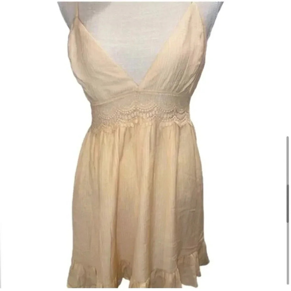 NEW CREAM PEACH GAUZY TIERED LACE"LOVE TREE" DRESS SIZE LARGE - Picture 14 of 14